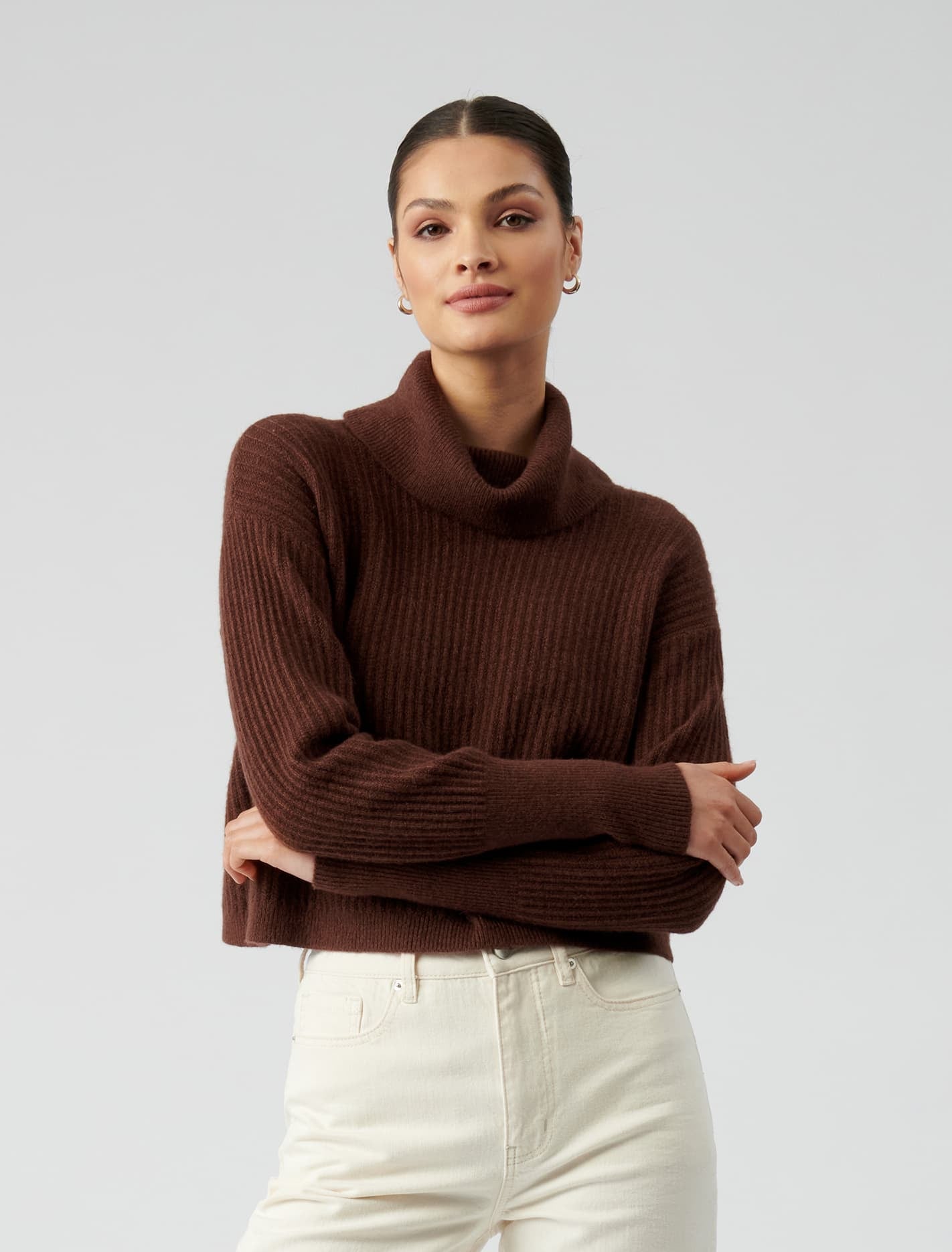 Forever New Women's Willow Roll Neck Knit Jumper in Chocolate, Size Medium Acrylic/Polyester/Polyamide