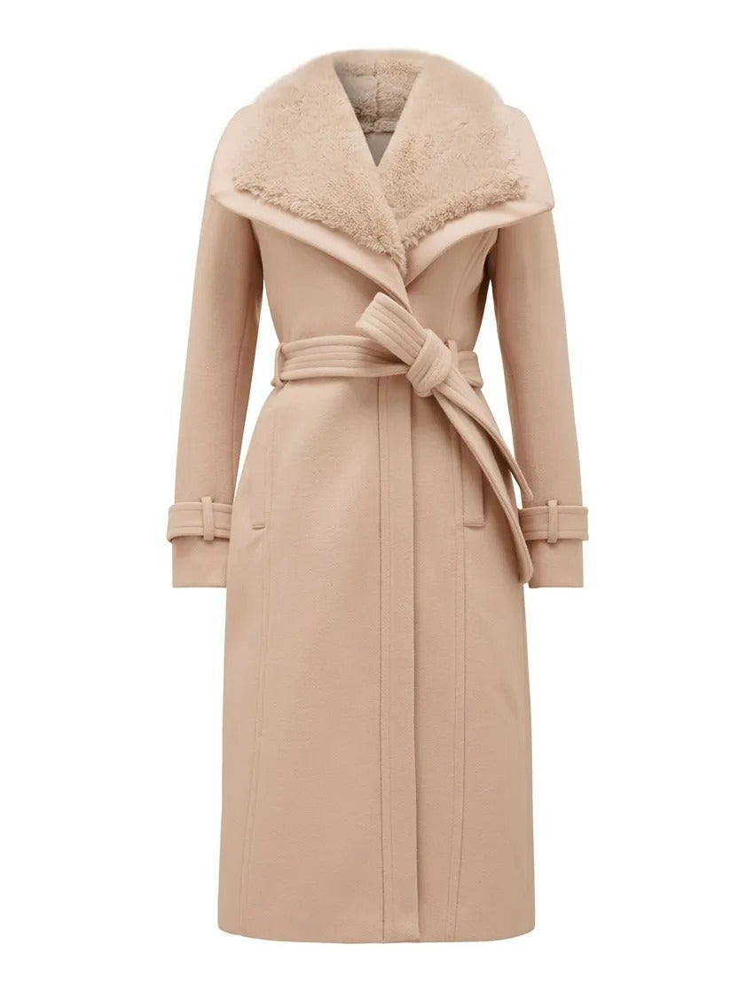 Talia Faux Fur Collar Wrap Coat