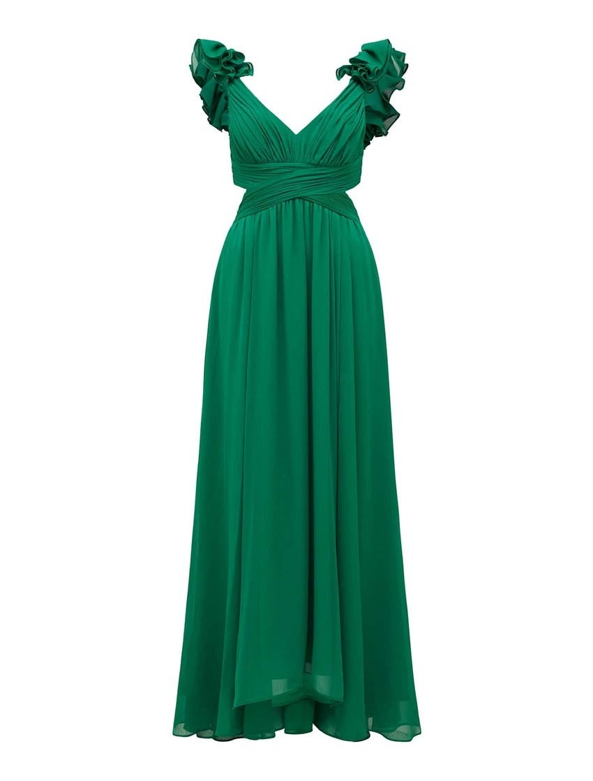 Selena Ruffle-Shoulder Maxi Dress