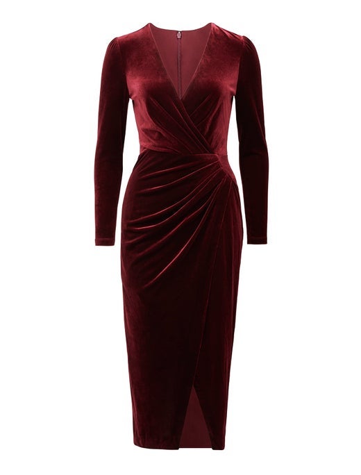 Evaliah Velvet Wrap Midi Dress